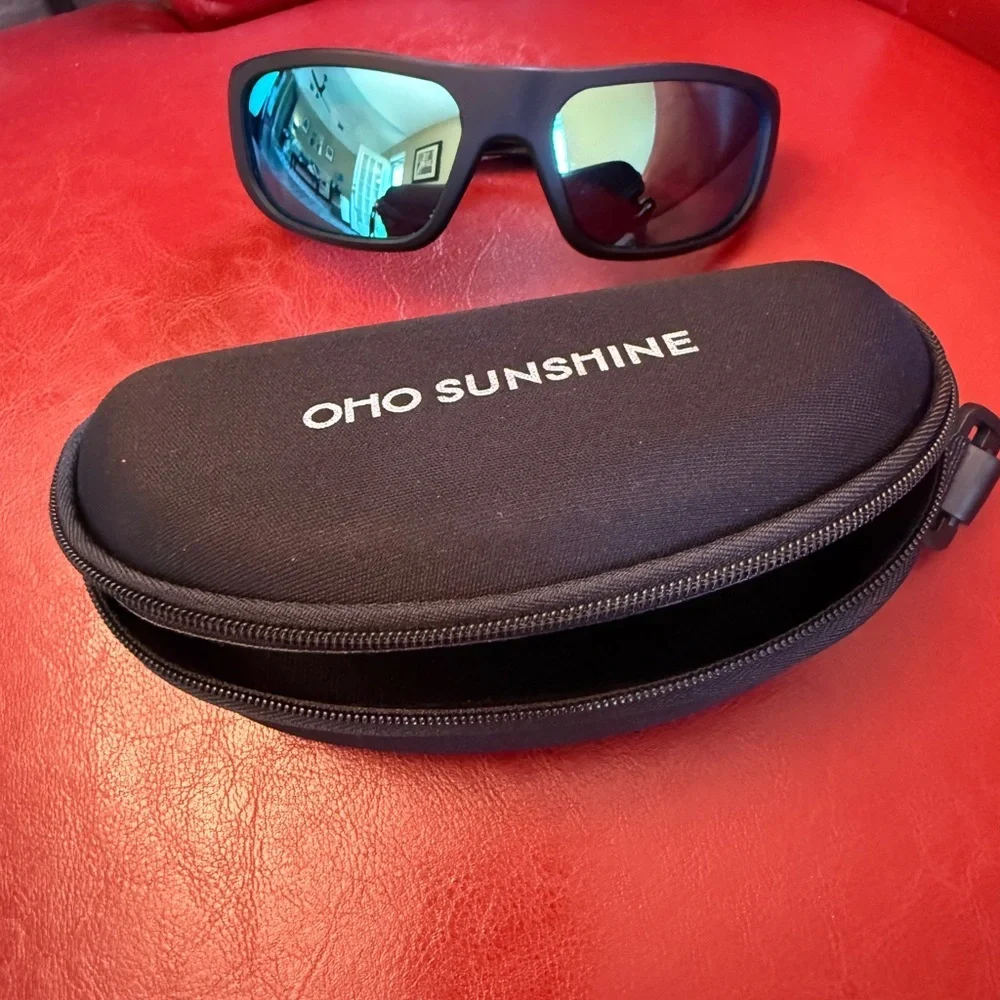 OPO Sunshine Men's Polarized Wrap Sunglasses - Black Frame, Blue Mirror Lenses